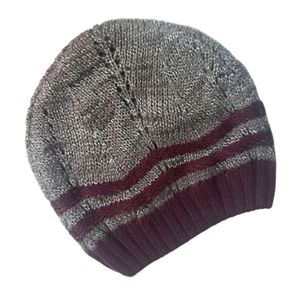 Crochet Beanie Hat Purple Gray